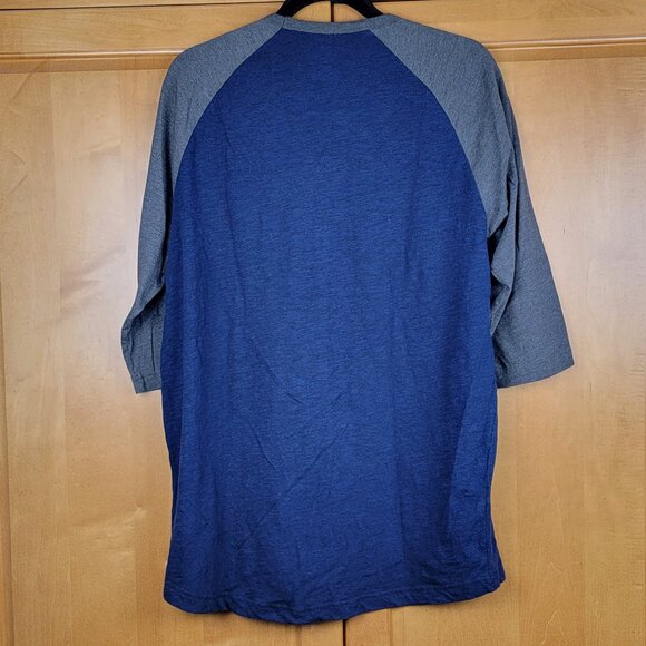 MLB Majestic New York Yankees Raglan Blue Grey Baseball Shirt - L - Picture 2 of 6